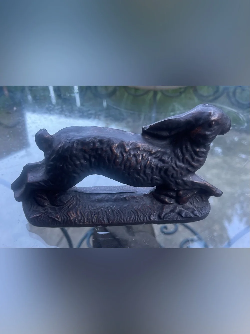 Vintage Rabbit Hare Figural Pen Tray Bronze Tone Cast Metal 7” Cottagecore